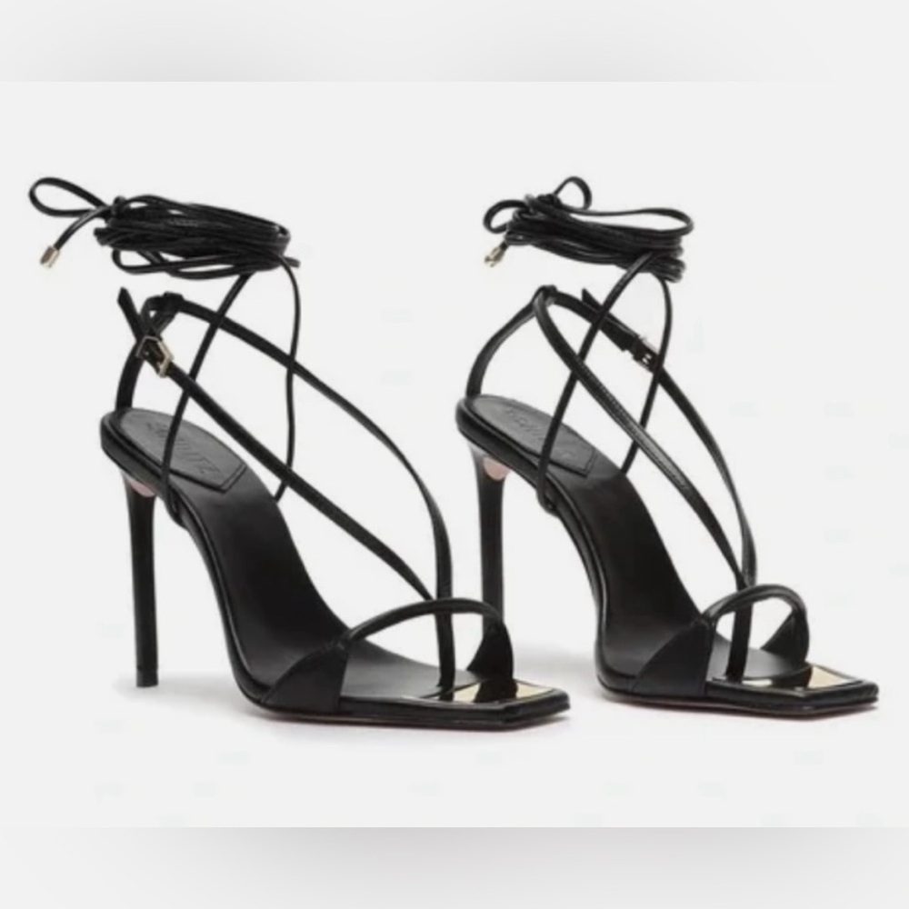 Schutz Black Vikki Ankle Tie High Heel Sandals - Size 6.5